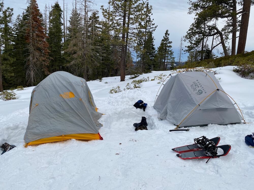 Snow Backpacking Tent Setup